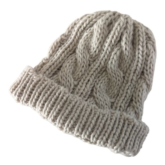 Handmade Knitted Toque Beanie Winter Hat Unisex Men Women Gift Cream - Picture 1 of 6